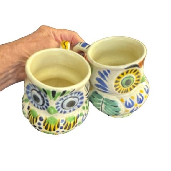 Anthropologie Gorky Gonzalez Mexican Pottery Hand Painted Owl Mug Set of 2 - Picture 8 of 10